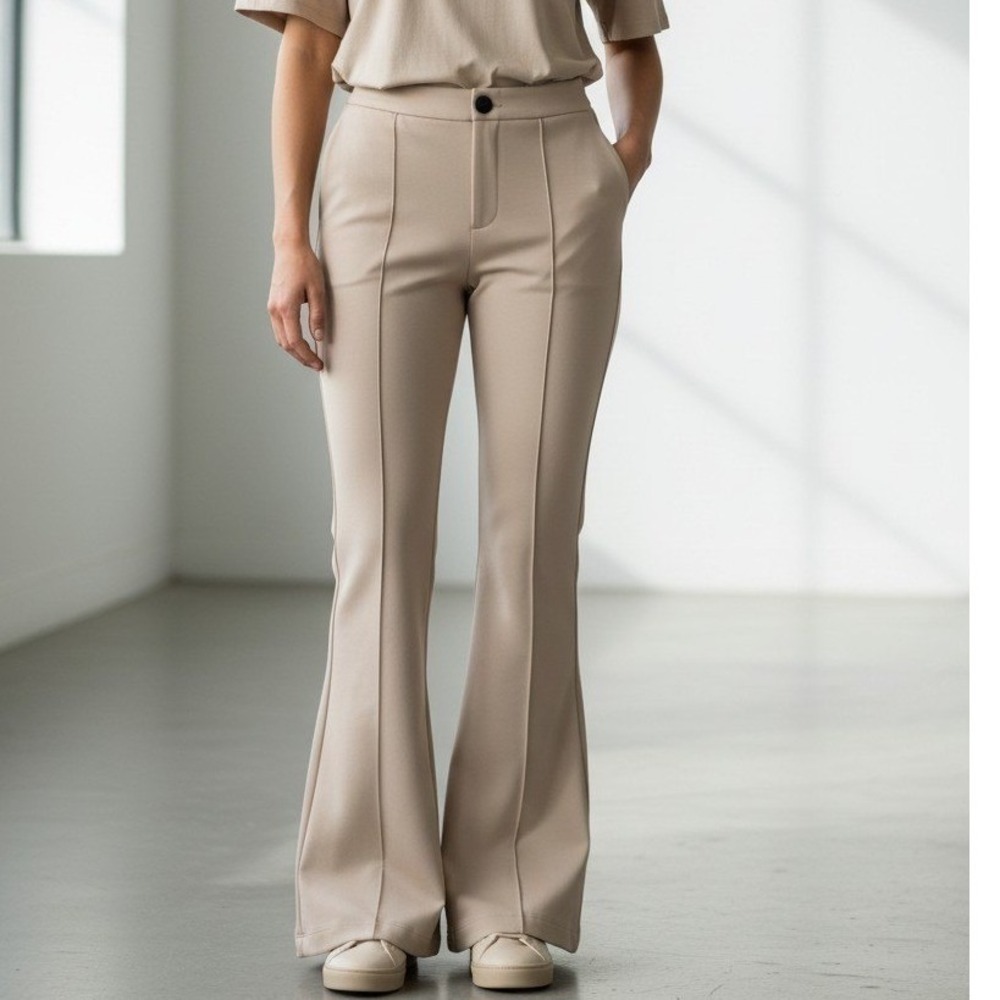 VIMPER Tan Beige High Rise Pintuck Flare Leg Trousers Pants Sz 30x29